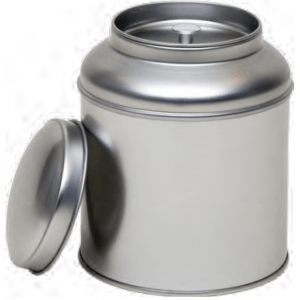 Ezüst kerek duplafedelű fém teásdoboz